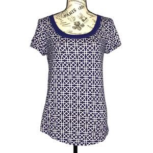 Ann Taylor (S) Celtic Knot Patterned Sheer Round Neckline Short Sleeve Tee Top